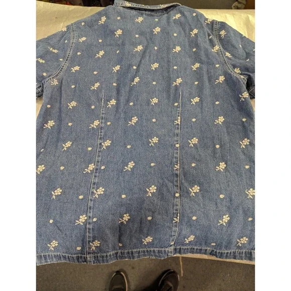Vintage Denim & Co jeans wear womens M zipper front blue white embroidered top - Picture 9 of 10